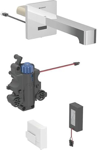 Robinetterie de lavabo Geberit Brenta, saillie 220mm, avec mitigeur thermostatique, alimentation par pile, pour boîtier de fonction encastré, 116.298.21.1, Couleur: Chromé brillant