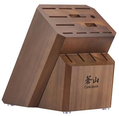 Cangshan Bloque de cuchillos vacío, organizador de 16 ranuras, parte superior plana (madera de acacia)