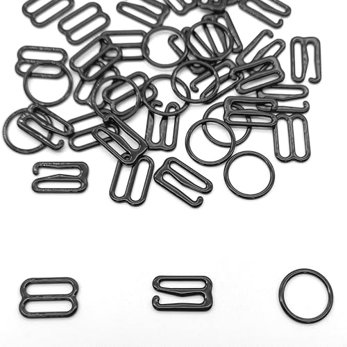 XCSJ Underkläder glidande ringar 12 mm bh-ringar metall underkläder justerbara ringar glidhaklås bh glidande ringar för behå, baddräkter, nattskjortor, toppar (svart)