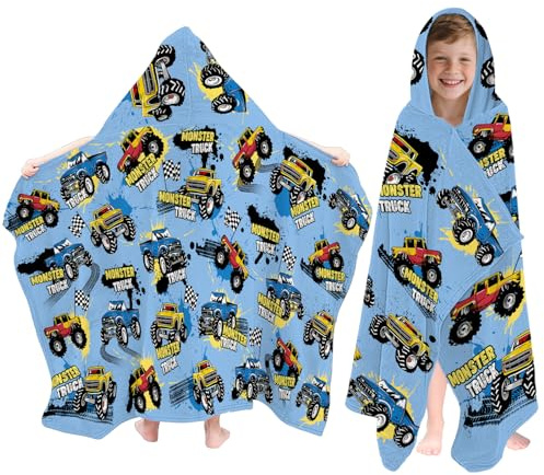 Fiwbnasz Truck Hooded Beach Towel for Kids, Monster Hooded Towels for Toddlers 30 x 50, Kids Beach Towels for Pool, Travel, Swim, Cars Wearable Bath Towel for Boys, Teens