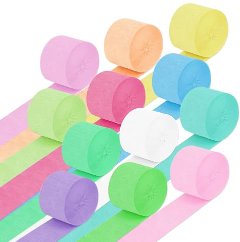 Kuvarix 12 rotoli di carta crespa multicolore, 4,5 cm x 25 m, per feste, decorazioni di compleanno, decorazioni natalizie