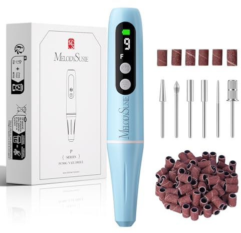 MelodySusie PC90G Rechargeable Nail Drill 20000RPM, Portable Electric Nail File for Manicure & Pedicure, Cordless Efiles for Acrylic Nails Lightweight Nail Care Tool for Home & Salon (Blue)