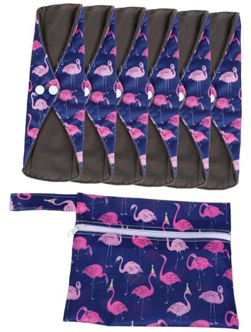 PENIKOKO Juego de Toallas Sanitarias Lavables de Bambú con Bolsa, Reutilizables Prueba de Fugas para Mujeres y Niñas, Diseño Adorable Animal, 7 Piezas