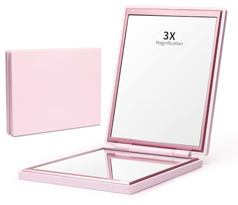 Kintion Compact Mirror, 1x/3x Magnification Pocket Mirror, Pink | Portable Travel Makeup Mirror, Small Mirror for Handbag, Purse, Handheld, Folding, Gifts for Girls Women Men