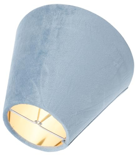 Alipis Lampenschirm aus Stoff mit Goldfarbenem Samt Innenfutter Hellblau Schreibtischlampe Zubehör für Wohnzimmer und Büro E27 Anschluss 25cm Durchmesser