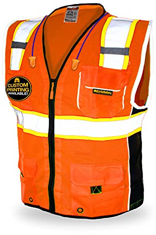 KwikSafety - Charlotte, NC - CLASSIC Safety Vest [JUMBO Pocket] Class 2 ANSI OSHA High Visibility Reflective Heavy Duty Mesh Zipper HiVis Construction HiViz Work Gear/Orange Large