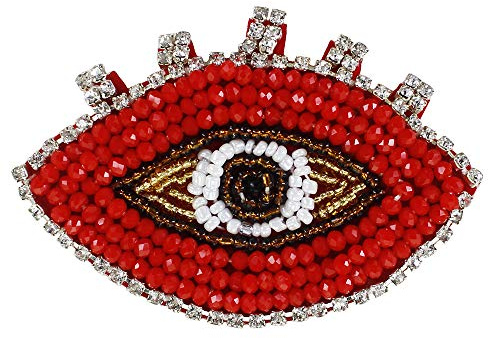 EMDOMO Handmade Beaded Red Eye Diamond Patches Sew on Badges for Clothes Bags Shoes Brooches Sewing Accessories 2 pieces