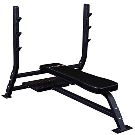 Pro Clubline (SOFB250) Fixed Olympic Flat Bench by Body-Solid for Weightlifting and Strength Training with Spotter Platform
