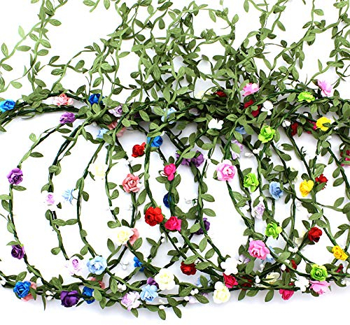 9 Stück Blumenkranz Blume Krone Stirnband,Haar Garland Leaf Ribbon,Kopfschmuck Mehrfarbige Böhmische Kopfbedeckung,für Kinder Frauen Mädchen Braut Brautjungfer,Hochzeitsfest Feiertag Geburtstag