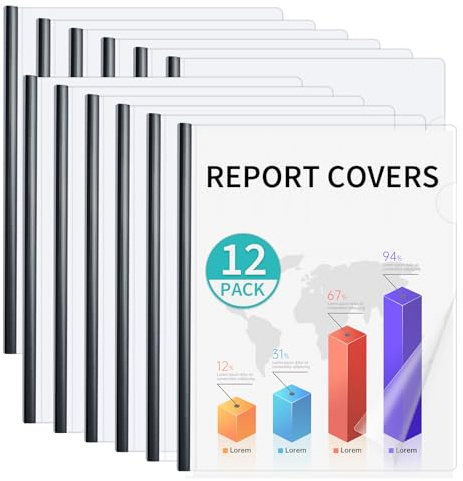 Binditek Clear Report Covers with Sliding Bars, 70 Sheet Capacity, 12 Pack