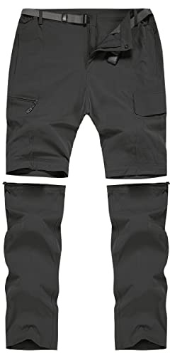 CARWORNIC Pantalones convertibles de senderismo para hombre, ligeros, de secado rápido, para viajes al aire libre, pesca, trabajo, cremallera, pantalones cargo, Negro, 90