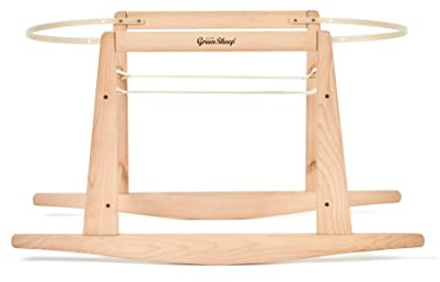 The Little Green Sheep Moses Basket Stand Only - Natural Beechwood Rocking Bassinet Stand with Gentle Motion for Soothing Sleep, Self-Assembly, 85L x 40.8W x 48.5H CM