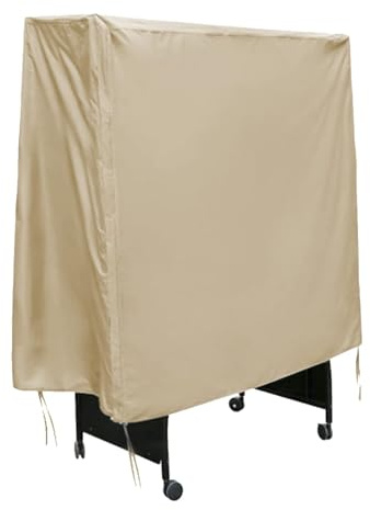 Cyrank Ping Pong Table Cover for Folding & Flat Tables, Table Tennis Table Dust Cover 190 Silver Coated Polyester Taffeta Courtyard Patio Waterproof Table Tile Cover with Zipper Beige 155x75x144cm