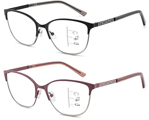 Kafirlo Progressive Multifocal Reading Glasses Women Metal Frame No Line Multifocus Transition Blue Light Blocking Computer Readers Multi Focus Stylish Designer Ladies Lightweight Cateye Eyeglass 2.25