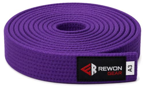 Rewon Gear Jiu Jitsu BJJ premiumbälte – professionellt bälte med ärmstång för ranglistor, hållbart (lila, A4)