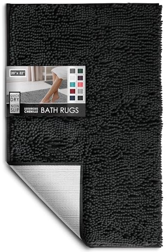 Hearth & Harbor Bathroom Rugs, Chenille Bath Mat - Machine Washable Bath Mats for Bathroom Non-Slip Backing Rubber, Quick Dry Bathroom Mat, Medium Beige
