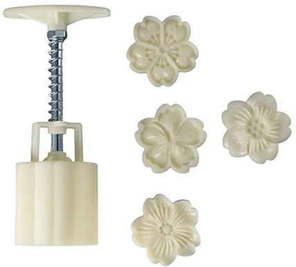 Vctitil Körsbärsblomsformad månkakform mitten av höstfestival gör-det-själv handpressad Sakura blommönster kakform stämplar bakverktyg? 4 Sakuror?