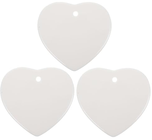 STOBOK 3pcs Heart-Shaped Ceramic Blanks Pendants Diy Hanging Craft Tags Graffiti Ceramic Baubles to Paint Decoration and Craft Projects with Random Strings 7.4 Cm