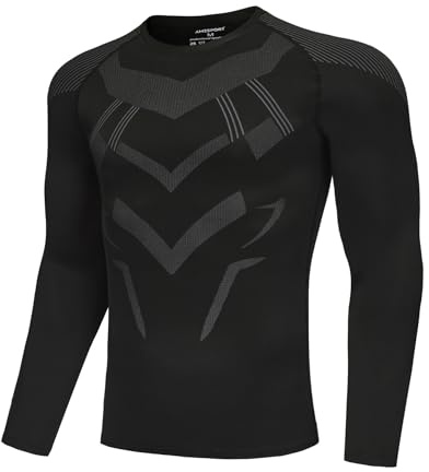 AMZSPORT Maglia Compressione Uomo Maglia Termica Manica Lunga Maglietta Palestra Compression Shirt Ciclismo Sportiva Running, Nero, L