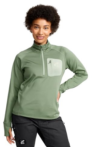 RevolutionRace Evolution Half-Zip Stretch Fleece für Damen, Fleecepullover für Wandern und Outdoor-Aktivitäten, Dusty Green, L