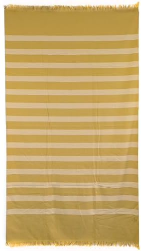 Linnea Drap de Plage 100x180 cm Pur Coton Collection CATANE Rayures Jaune Moutarde