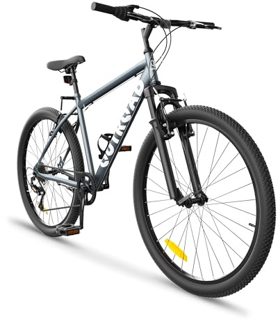 MarKnig Hardtail Mountian Bikes with 7 Speeds Drivetrain for Adult, 26 Inch Mens Womens MTB with Widened Carbon Steel Frame, Front Suspension, Commuting Bikes with V Brakes(X5 Grey)
