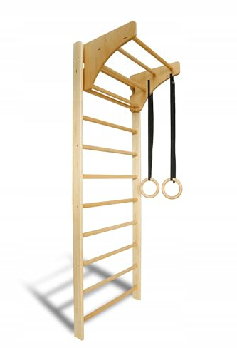 Sidesport Turnset 250 x 90 cm – Sprossenwand + Klimmzugstange + Ringe – Holz – Hochwertiges Holz