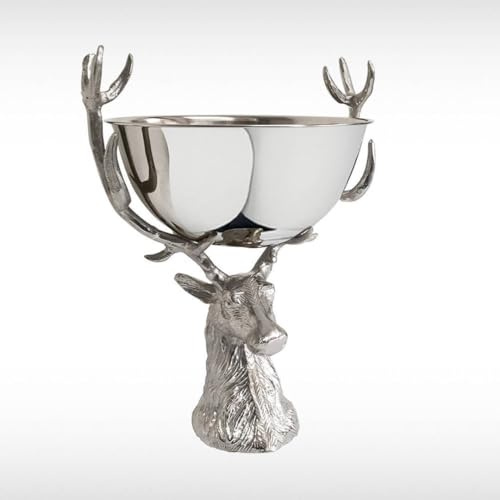 Stag Head Wine Cooler Bucket – Large Silver Champagne Chiller Bowl with Antler Design – Decorative Ice Bucket for Parties, Weddings & Bar – Deer Head Drink Server Centerpiece