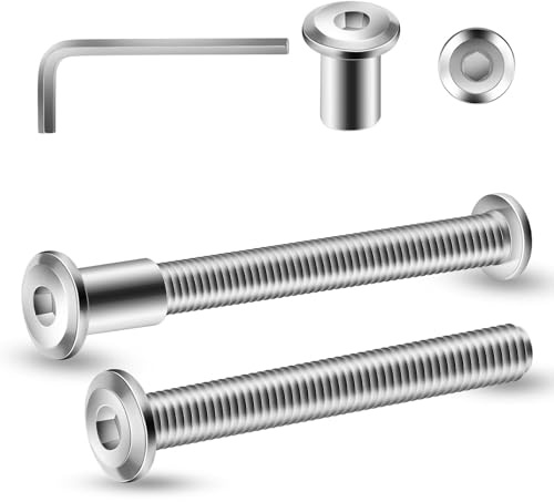 10 viti di collegamento M6 x 65 mm, viti a manicotto, viti per mobili, connettori per mobili, armadi (10 viti per mobili, 10 dadi a manicotto, 1 chiave a brugola)