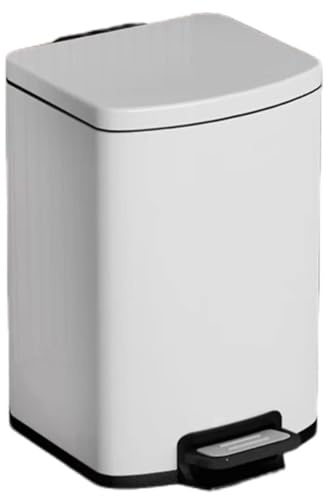 Stainless Steel 10L Pedal Bin - Slim Bathroom Trash Can with Lid Slow Close Ideal for Kitchen & Office - Modern White Waste Basket for Home & Office Use