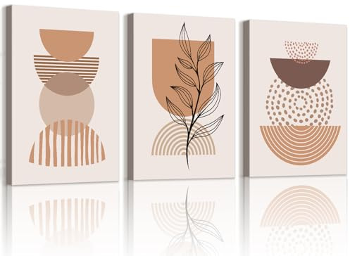 WENGTIAO 3 stycken boho abstrakt geometriska inramade bilder beige brun minimalistisk neutral botanisk canvasmålning bilder dekoration modernt vardagsrum sovrum väggdekoration 30x40cmx3