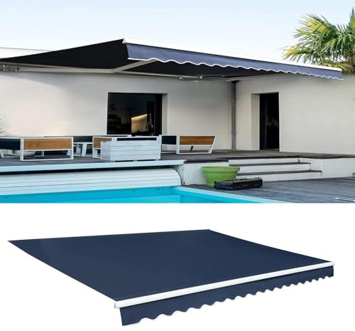Retractable Patio Awning Fabric Replacement - UV-Resistant Outdoor Canopy Cover for Garden & Deck Blue Shade Cloth for Retractable Arm Awnings