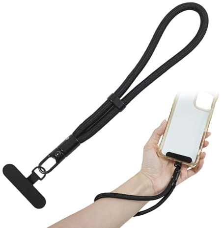 SRLWMYI Cordon Telephone Portable Lanyard, Réglable Chaîne de Téléphone Cordon Courte Universelle Poignet, Anti-perte avec Patch Ultra Fin Lanière Sangle de Compatibles avec Porte-clés Clé, Noir