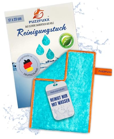 PUZZFUXX Reinigungstuch 17x23 cm, Naturfaser, ohne Chemie, waschbar, Türkis