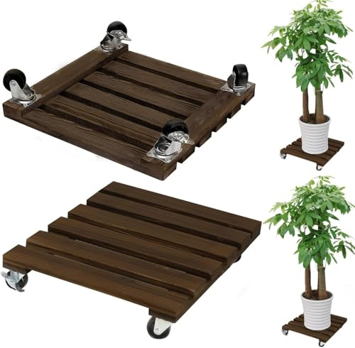 YushengTai Rouleau pour plantes carré 35x35 cm, 2 rouleaux pour fleurs, rouleau pour plantes avec capacité de charge 91 kg, rouleau pour plantes d’extérieur, sous-pot pour fleurs avec roues, sous-pot