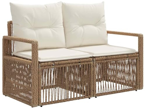 vidaXL Trädgårdsoffa 2-Antal sittplatser Beige konstrotting