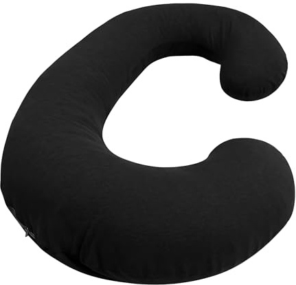Betty Dain Stretch Jersey Pregnancy/Maternity Pillowcase C-Shape Compatible, Pillowcase Replacement, 100% Cotton Jersey, Dual Zippers, Stretch Fabric, Machine Washable, 60 x 25 in., Black