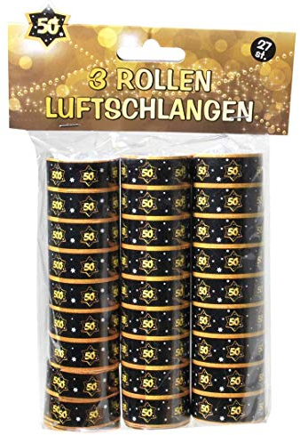 Udo Schmidt 13006 - Luftschlangen - 3 Rollen je 9 Stk. - schwarz / gold - Zahl: 50