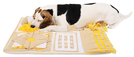 lionto Schnüffelteppich für Hunde und Katzen, Suchmatte zum Stressabbau und zur Konzentrationsförderung, 70x60 cm, Teppich aus Fleece ist maschinenwaschbar mit Rutschfester Unterseite, gelb/braun