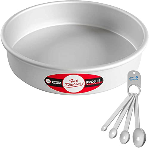 Lumintrail Fat Daddios Round Cake Pan, 9 x 2 Inch, Silver, with a Measuring Spoon Set