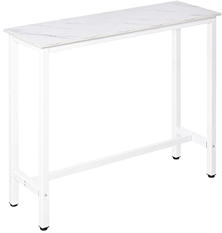 HOMCOM Mesa de Bar Mesa Alta con Encimera de Melamina Efecto Marmoleado y Patas de Acero Estilo Moderno para Cocina Cafetería Comedor 120x40x100 cm Blanco