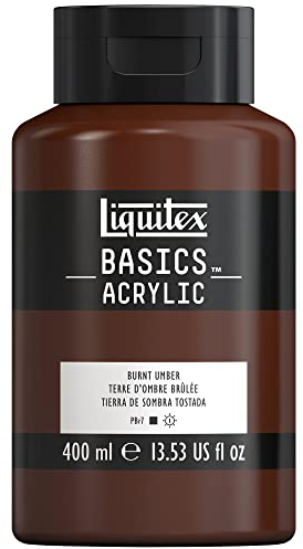 Liquitex 8870333 Basics - Acrylfarbe, monopigmentierte Künstlerpigmente, lichtecht, mittlere Viskosität, Archivqualität, seidenglänzender Finish, 400ml Flasche - Umbra gebrannt