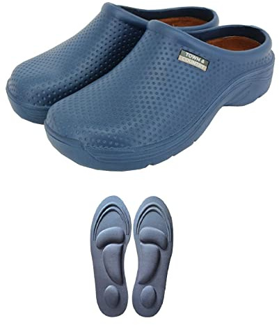 Town & Country Clogs Mens/Womens Ladies Gardening Super Soft Clogs/Cloggies Lightweight with Memory Foam and/or Fleece Insole (5 UK, Navy Dots)