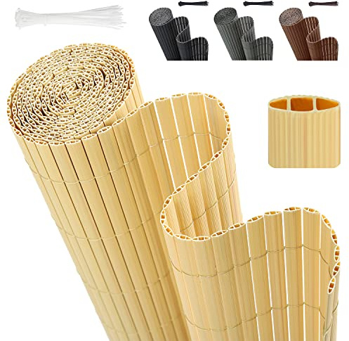 Sekey PVC Sichtschutzmatte 100x300cm Doppelte Verstärkung Innen, Balkon Sichtschutz mit Kabelbindern, Sichtschutzzaun Windschutz Wasserdicht ohne Bohren für Balkon Garten, Bambus