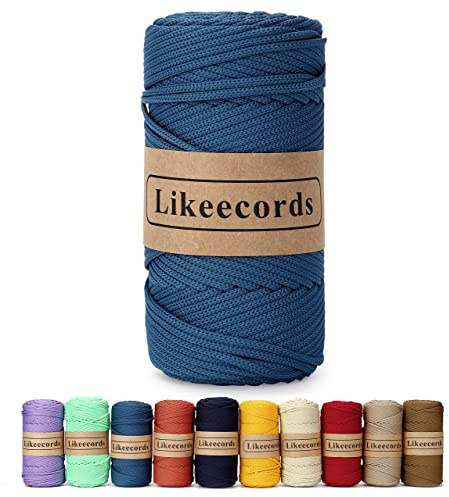 Likeecords makramégarn 4 mm, 130 meter, polyesterrep, 100 % polypropylensnöre, makramérep, 4 mm, virkväska, snöre, makramé, rep, virkgarn, gåva för stickade varor (blå)