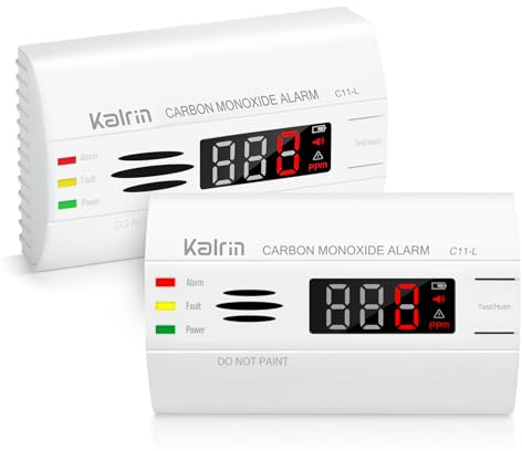 Kalrin Rilevatore Monossido di Carbonio, Sensore Preciso con Durata di Vita di 10 Anni, Batteria Sostituibile con Avviso di Batteria Scarica, con Display LED Digitale, EN 50291
