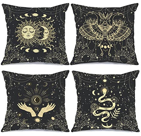 Tucocoo Bohemia Pillow Covers Set of 4 Cosmic Moon Phases Pillow Covers Sun Moth Snake Square Cushion Cover Outdoor Modern Cushion Covers Decorative for Couch Sofa Living Room Tucocoo Bohemia Pillow