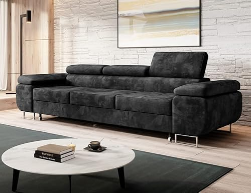 MODERNO 3-Sitzer Sofa mit Schlaffunktion NORBERG - Couch Schlafsofa - Schlafcouch Moderne Möbel ins Wohnzimmer - 276x98x87 cm - Graphit - Monolith 97
