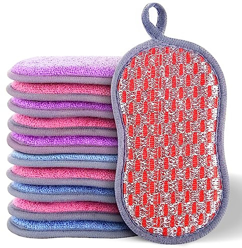 Mis.Moon 10 stycken svampar kök mikrofiber, kökssvamp, rengöringssvampar dubbla sidosvampar, rengöringssvamp disksvamp för rengöring av envis smuts