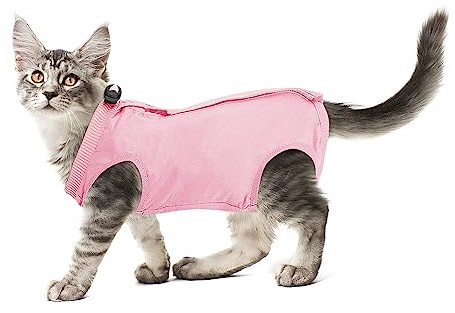 Cobee Cat Professional Recovery Suit for Abdominal Wounds or Skin Diseases, Kitten Surgery E-Collar Alternative, After Surgery Wear Pajama (S Size, Pink)